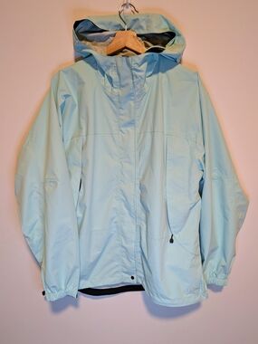 L.L.Bean Women's Hooded Rain Jacket Light Blue Size XL